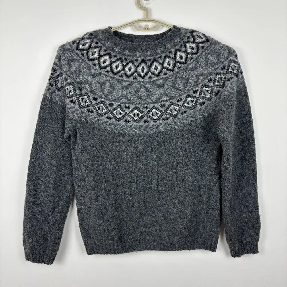 Norse Projects Birnir Fair Isle Gray Sweater Large 100% Pure New Wool *hole